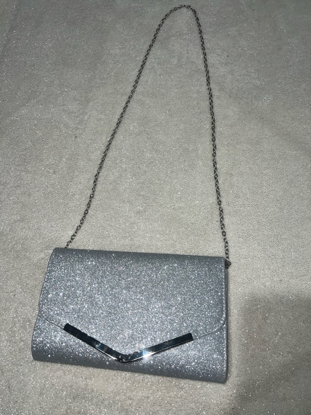 Silver Glitter Evening Clutch with Chain